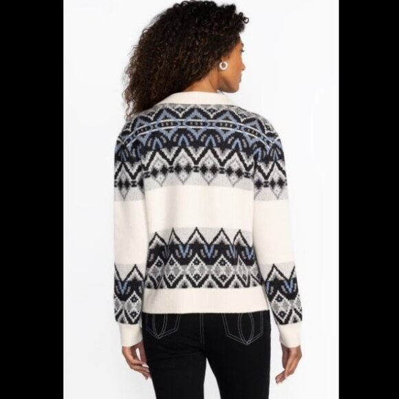 NWT Johnny Was The Fairisle Polo Sweater Wool/Cashmere Ecru Large - Picture 4 of 13
